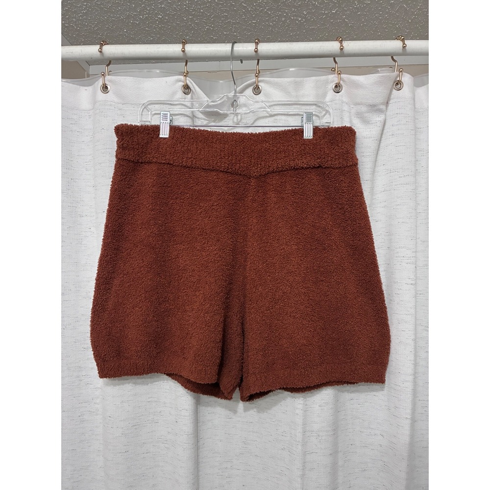 Stars Above Rust Brown Fuzzy Knit Lounge Pajama Shorts Women XL High Waist Comfy